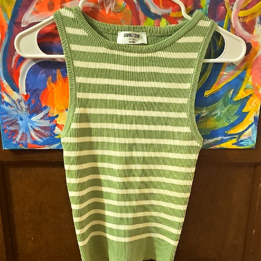 Nwot Double Zero Mint and White Striped Sleeveless Tank